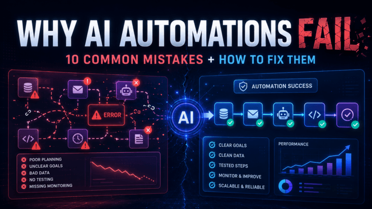 Alt text: AI automation mistakes dashboard showing broken workflows errors and fixes with n8n and ChatGPT